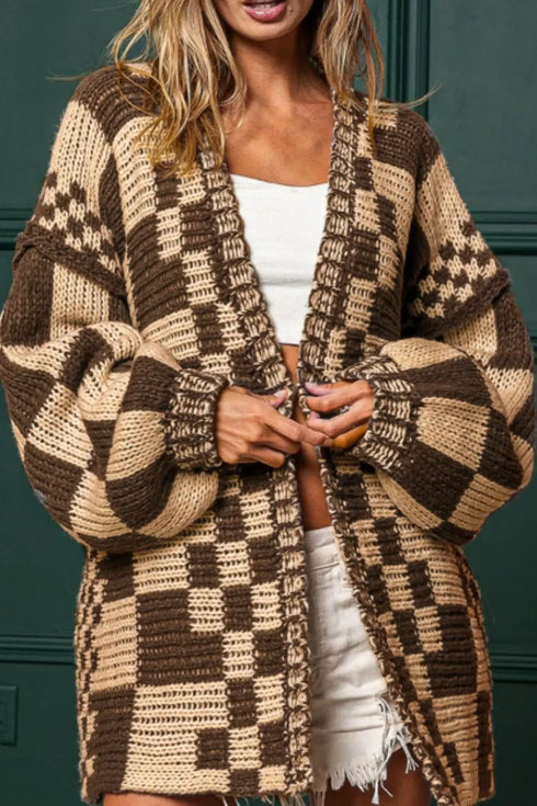 'Celandine' Checkered Drop Shoulder Cardigan - Celes Fashion
